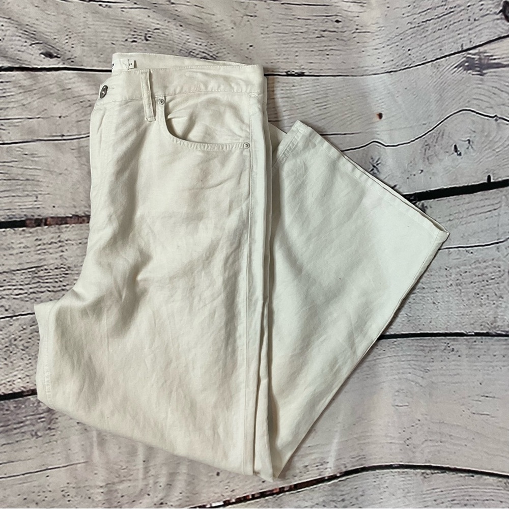 Hudson Soft Grey Wide Leg High Rise Crop Linen Blend Pants 32 NWT